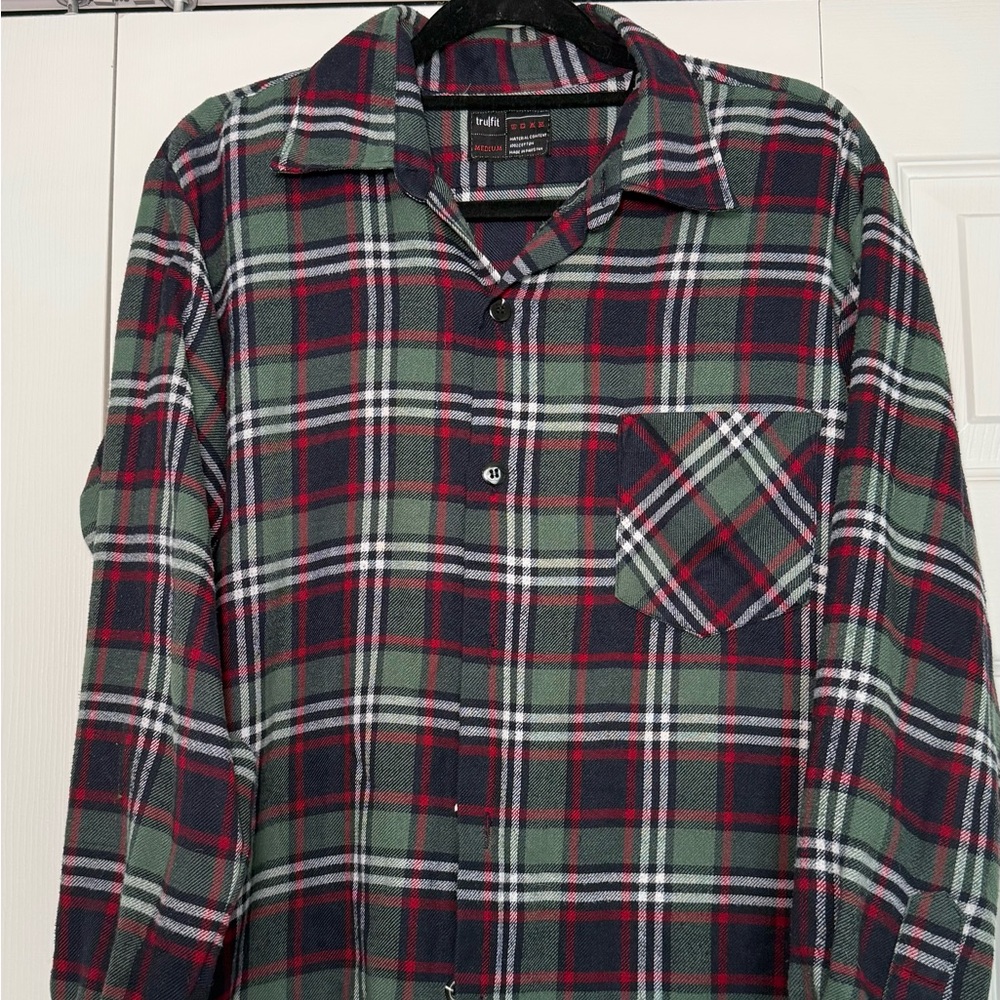 Women's Plaid Button-Down Shirt - Green, Red, and White